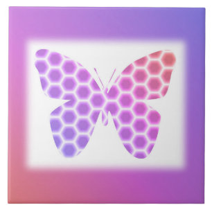 Colourful Peach Pink Purple Geometric Butterfly Ar Ceramic Tile