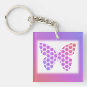 Colourful Peach Pink Purple Geometric Butterfly Ar Key Ring