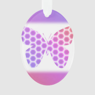 Colourful Peach Pink Purple Geometric Butterfly Ar Ornament