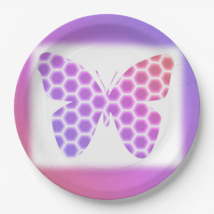 Colourful Peach Pink Purple Geometric Butterfly Ar Paper Plate