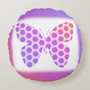Colourful Peach Pink Purple Geometric Butterfly Ar Round Cushion