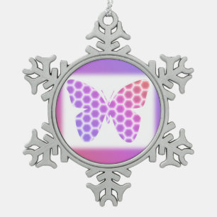 Colourful Peach Pink Purple Geometric Butterfly Ar Snowflake Pewter Christmas Ornament