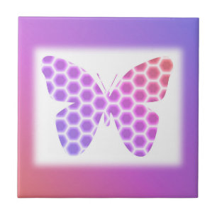 Colourful Peach Pink Purple Geometric Butterfly Ar Tile