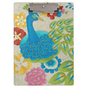 Colourful Peacock and Flowers Clipboard