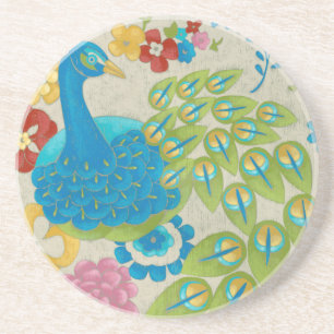 Colourful Peacock and Flowers Coaster