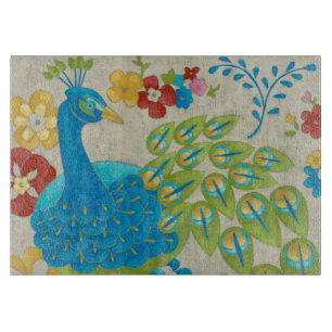 Colourful Peacock and Flowers Cutting Board