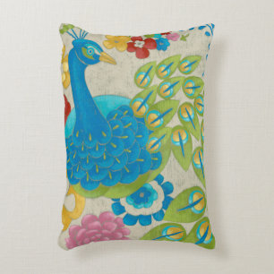 Colourful Peacock and Flowers Decorative Cushion