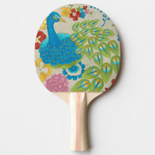 Colourful Peacock and Flowers Ping Pong Paddle