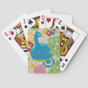 Colourful Peacock and Flowers Playing Cards