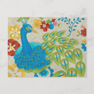 Colourful Peacock and Flowers Postcard