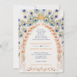 Colourful Peacock Arch Monogram Wedding Invitation