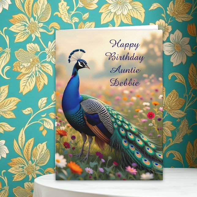 Colourful Peacock Aunt's Personalised Birthday Card (Creator Uploaded)