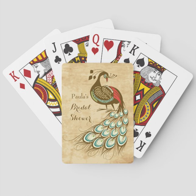 Colourful peacock Bridal Shower Playing Cards (Back)