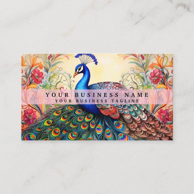 Colourful Peacock Business Cards (Front)