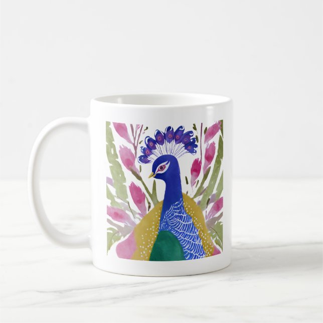 Colourful Peacock Coffee Mug (Left)