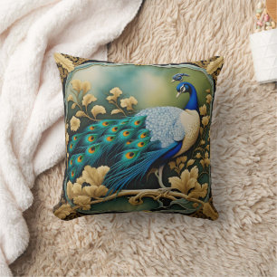 Colourful Peacock Displaying Feathers in Nature Cushion