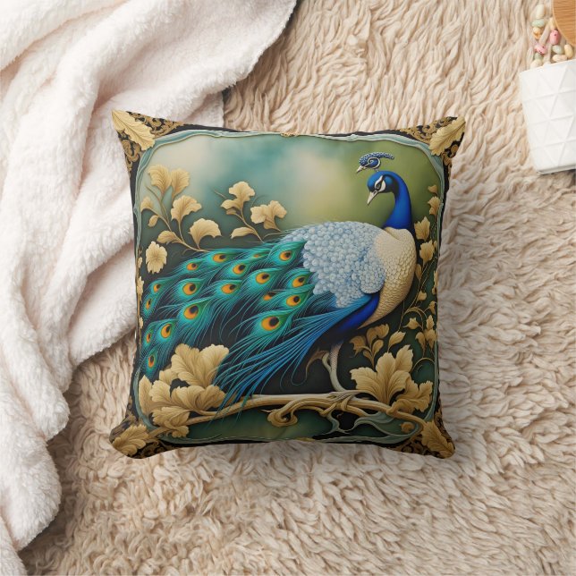 Colourful Peacock Displaying Feathers in Nature Cushion (Blanket)
