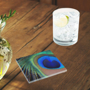 Colourful Peacock Feather Eyespot Glass Coaster