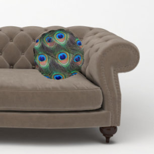 Colourful Peacock Feather Eyespot Pattern Round Cushion