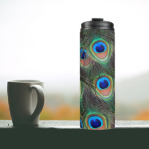 Colourful Peacock Feather Eyespot Pattern Thermal Tumbler