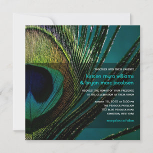 Colourful Peacock Feather Photo Boho Chic Wedding Invitation