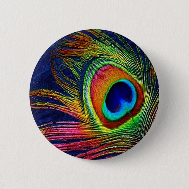 Colourful Peacock Feather Print 6 Cm Round Badge (Front)