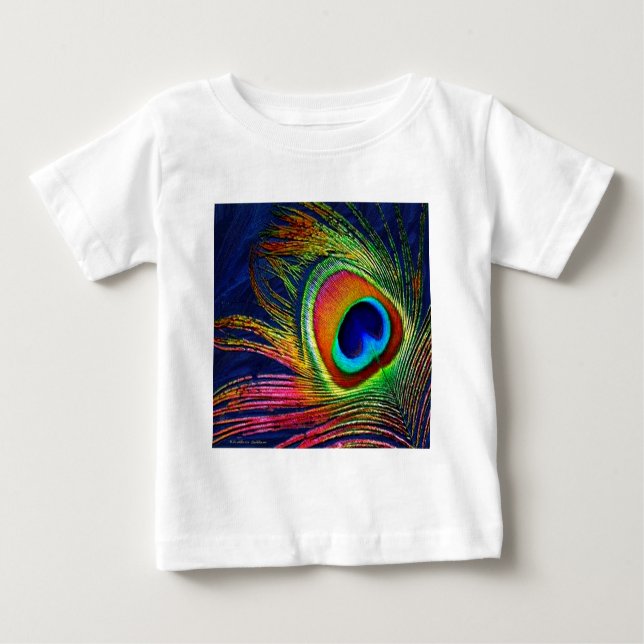 Colourful Peacock Feather Print Baby T-Shirt (Front)