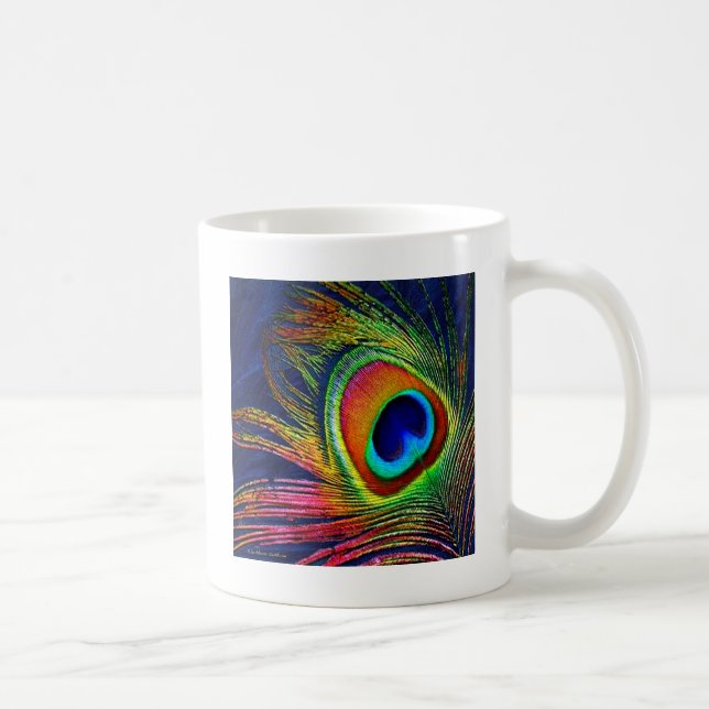 Colourful Peacock Feather Print Coffee Mug (Right)