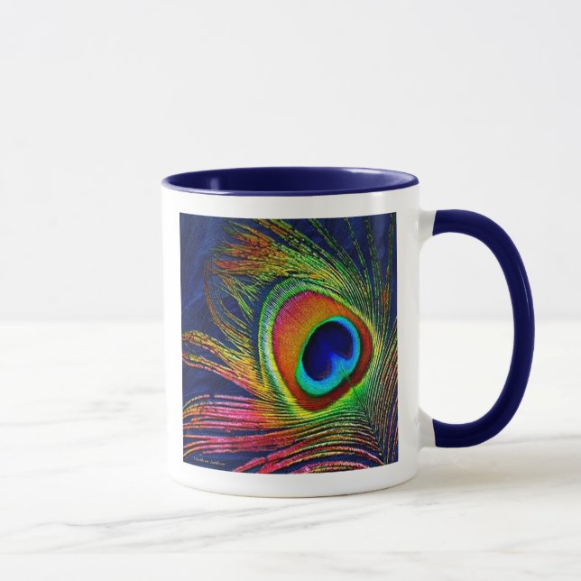 Colourful Peacock Feather Print Coffee Mug (Right)