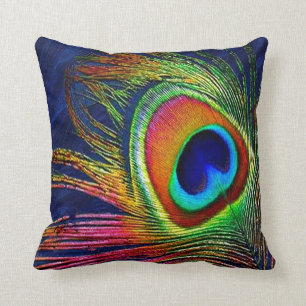 Colourful Peacock Feather Print Cushion