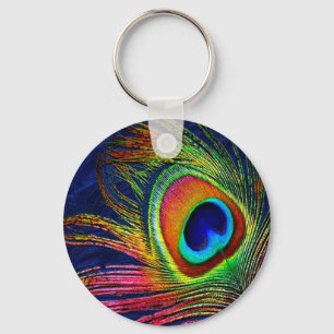 Colourful Peacock Feather Print Key Ring