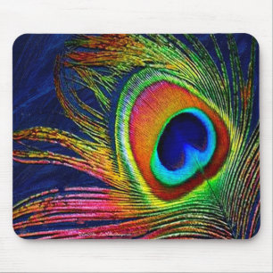 Colourful Peacock Feather Print Mouse Pad