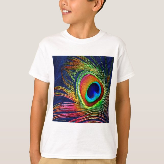 Colourful Peacock Feather Print T-Shirt (Front)
