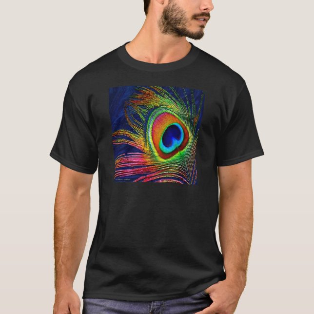 Colourful Peacock Feather Print T-Shirt (Front)