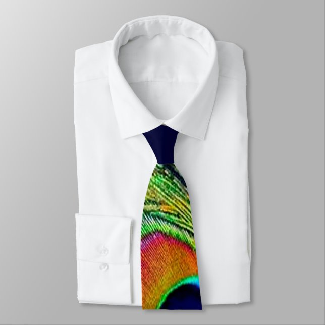 Colourful Peacock Feather Print Tie (Tied)