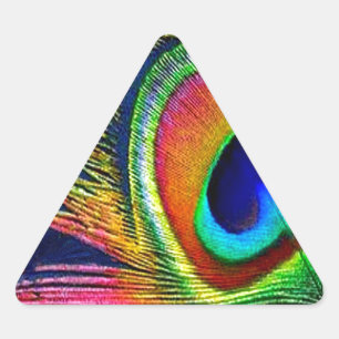 Colourful Peacock Feather Print Triangle Sticker