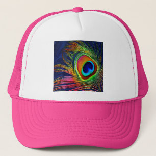 Colourful Peacock Feather Print Trucker Hat