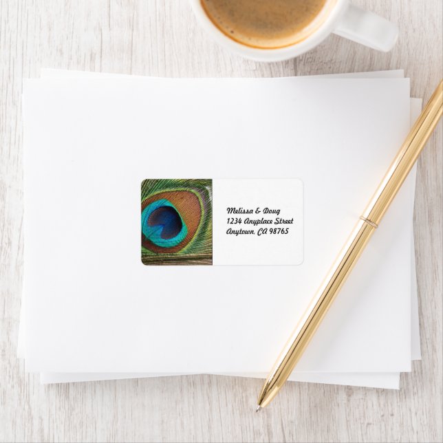 Colourful Peacock Feather Return Address Label (Insitu)