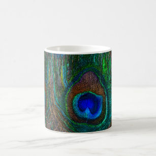 Colourful Peacock Feathers Etching Style Coffee Mug