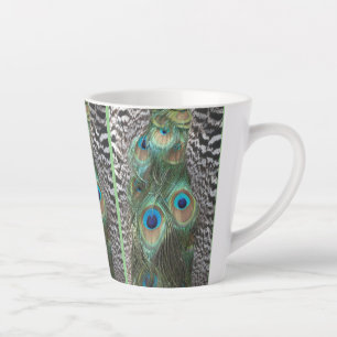 Colourful Peacock Feathers Pattern Cust. Latte Mug
