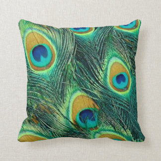 Colourful peacock feathers pattern Throw Pillow