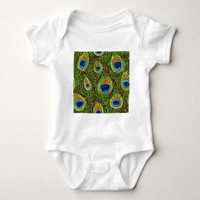 Colourful Peacock Feathers Print Baby Bodysuit (Front)