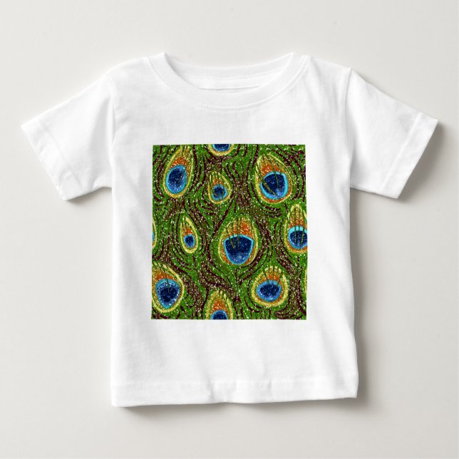 Colourful Peacock Feathers Print Baby T-Shirt (Front)