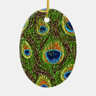 Colourful Peacock Feathers Print Ceramic Tree Decoration