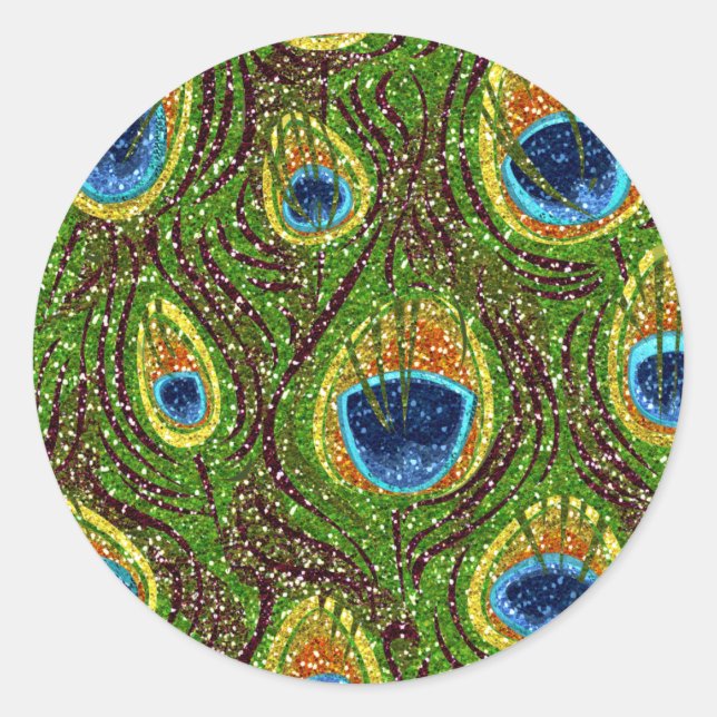Colourful Peacock Feathers Print Classic Round Sticker (Front)