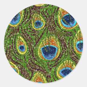 Colourful Peacock Feathers Print Classic Round Sticker