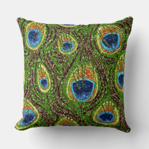 Colourful Peacock Feathers Print Cushion