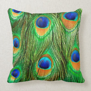 Colourful Peacock Feathers Print Cushion