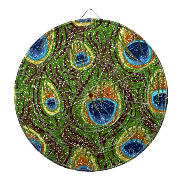 Colourful Peacock Feathers Print Dartboard (Front)