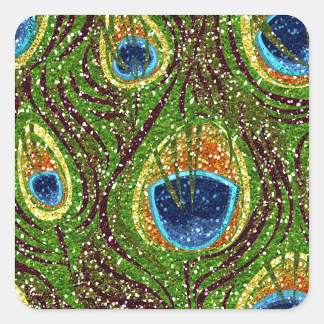 Colourful Peacock Feathers Print Square Sticker (Front)